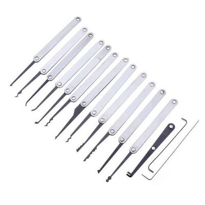 15 in 1 Stainless Steel Hook Lock Pick Set Locksmith Tool with Leather case