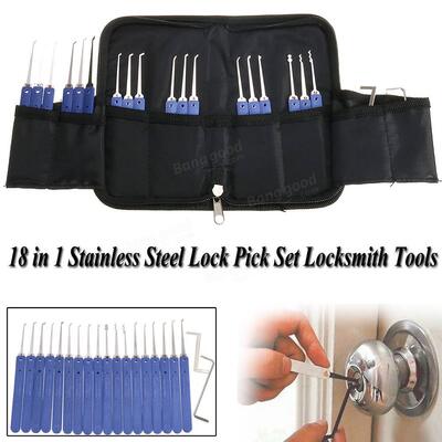 Blue Klom Lock Picks 18 Pieces Stainless Steel Lock Pick Set  Steel Lock Opener Locksmith Supplies Picks With Track Number